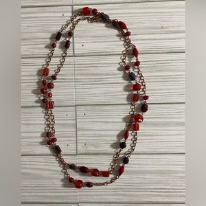 Loft Single Strand Long Necklace with Red Glass Beads
